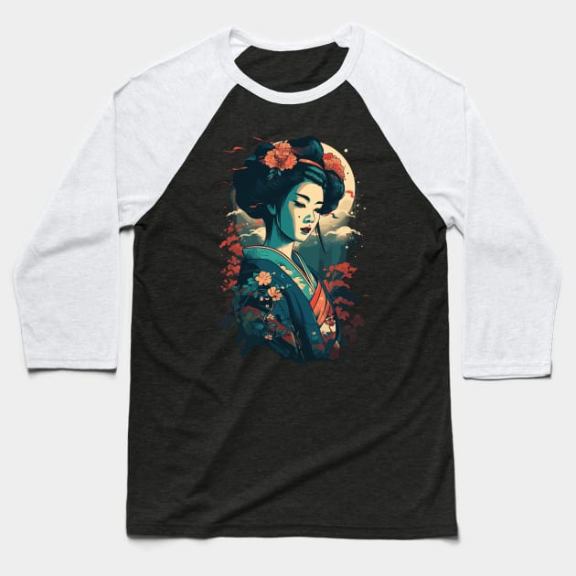 Tradicional Japanese Woman Geisha Baseball T-Shirt by SamuelC23